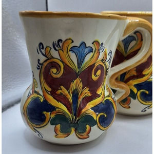 Hand painted vintage Alhambra Pottery Mugs With handles Multi Color Preowned
